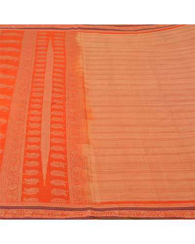 Sanskriti Vintage Peach Sarees 100% Pure Cotton Woven Premium Sari Craft Fabric, PS-61033-Peach &amp; Orange-Woven Work-Pure Cotton-4