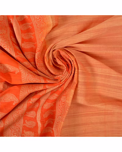 Sanskriti Vintage Peach Sarees 100% Pure Cotton Woven Premium Sari Craft Fabric, PS-61033-Peach &amp; Orange-Woven Work-Pure Cotton-7
