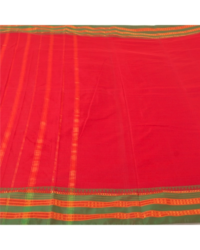 Sanskriti Vintage Sarees Indian Red Zari Woven Artificial Silk Sari Craft Fabric, PS-61045-Red-Woven Work-Artificial Silk-4