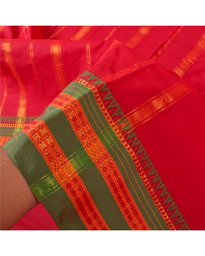 Sanskriti Vintage Sarees Indian Red Zari Woven Artificial Silk Sari Craft Fabric, PS-61045-Red-Woven Work-Artificial Silk-5