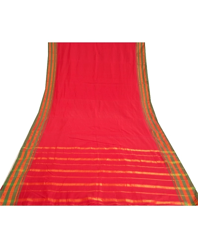 Sanskriti Vintage Sarees Indian Red Zari Woven Artificial Silk Sari Craft Fabric, PS-61045-Red-Woven Work-Artificial Silk-9