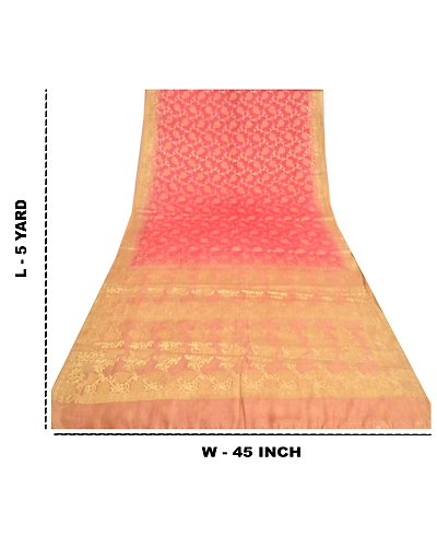 Sanskriti Vintage Sarees Indian Pink Hand Woven Pure Silk Sari 5Yd Craft Fabric, PS-61048-Pink-Woven Work-Pure Silk-1