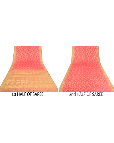 Sanskriti Vintage Sarees Indian Pink Hand Woven Pure Silk Sari 5Yd Craft Fabric, PS-61048-Pink-Woven Work-Pure Silk-6