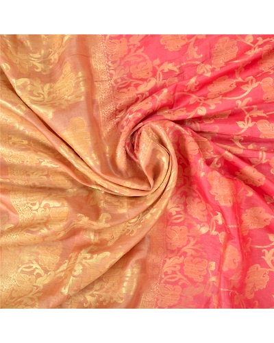Sanskriti Vintage Sarees Indian Pink Hand Woven Pure Silk Sari 5Yd Craft Fabric, PS-61048-Pink-Woven Work-Pure Silk-7