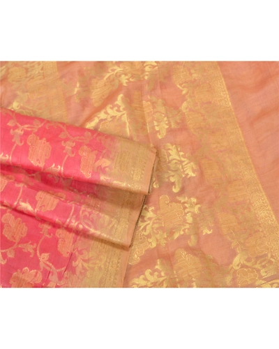 Sanskriti Vintage Sarees Indian Pink Hand Woven Pure Silk Sari 5Yd Craft Fabric, PS-61048-Pink-Woven Work-Pure Silk-8