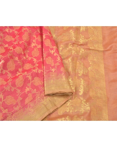 Sanskriti Vintage Sarees Indian Pink Hand Woven Pure Silk Sari 5Yd Craft Fabric, PS-61048-Pink-Woven Work-Pure Silk-10