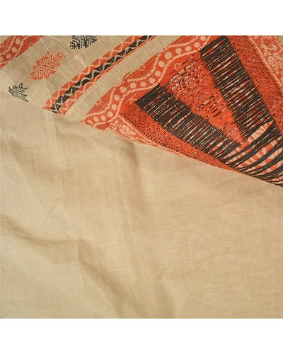 Sanskriti Vintage Sarees Cream Begumpuri Handloom Bengal Pure Cotton Sari Fabric, PS-61050-Pale Cream-Woven Work-Pure Cotton-3