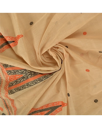 Sanskriti Vintage Sarees Cream Begumpuri Handloom Bengal Pure Cotton Sari Fabric, PS-61050-Pale Cream-Woven Work-Pure Cotton-7