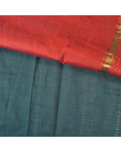 Sanskriti Vintage Deep Green Heavy Sarees Cotton Woven Brocade Zari Sari Fabric, PS-61062-Deep Green &amp; Rusty Orange-Zari Work-Cotton-3