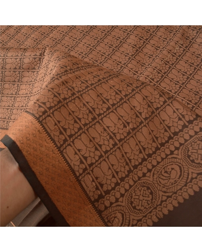 Sanskriti Vintage Brown Indian Sarees Art Silk Woven Premium Sari Craft Fabric, PS-61078-Brown-Woven Work-Art Silk-5
