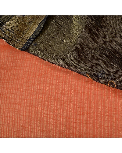 Sanskriti Vintage Orange Sarees Georgette Hand Beaded Ethnic Sari Fabric, PS-61094-Orange &amp; Black-Sequins Work-Pure Silk-3