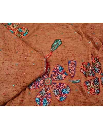 Sanskriti Vintage Bollywood Sarees Pure Georgette Silk Hand Beaded Sari Fabric, PS-61099-Brown-Sequins Work-Pure Georgette Silk-2
