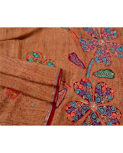 Sanskriti Vintage Bollywood Sarees Pure Georgette Silk Hand Beaded Sari Fabric, PS-61099-Brown-Sequins Work-Pure Georgette Silk-8
