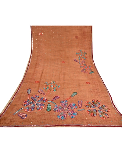 Sanskriti Vintage Bollywood Sarees Pure Georgette Silk Hand Beaded Sari Fabric, PS-61099-Brown-Sequins Work-Pure Georgette Silk-9