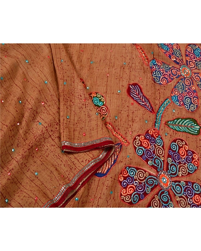Sanskriti Vintage Bollywood Sarees Pure Georgette Silk Hand Beaded Sari Fabric, PS-61099-Brown-Sequins Work-Pure Georgette Silk-10