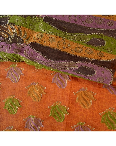 Sanskriti Vintage Saffron Sarees 100% Pure Silk Woven Premium Sari Craft Fabric, PS-61101-Saffron-Woven Work-Pure Silk-3