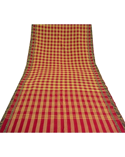 Sanskriti Vintage Sarees 100% Pure Cotton Woven Chettinard Premium Sari Fabric, PS-61109-Dark Red &amp; Green-Woven Work-Pure Cotton-9