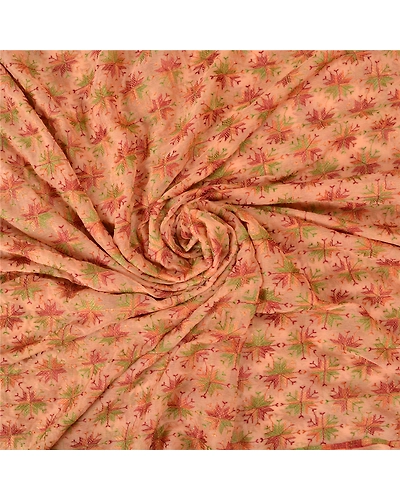 Sanskriti Vintage Peach Sarees Chiffon Embroidered Bagh Phulkari Sari Fabric, PS-61114-Peach-Thread Work-Chiffon-7