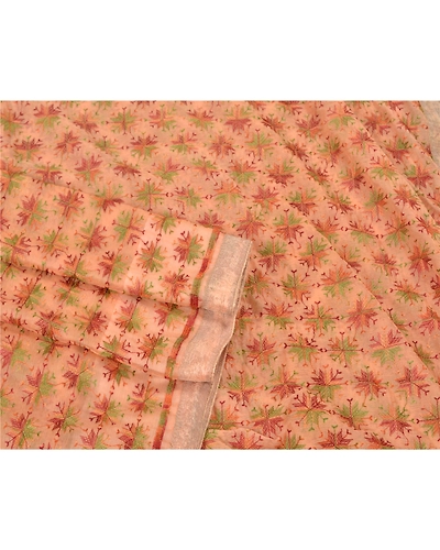 Sanskriti Vintage Peach Sarees Chiffon Embroidered Bagh Phulkari Sari Fabric, PS-61114-Peach-Thread Work-Chiffon-8