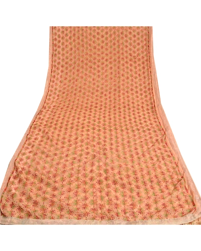 Sanskriti Vintage Peach Sarees Chiffon Embroidered Bagh Phulkari Sari Fabric, PS-61114-Peach-Thread Work-Chiffon-9