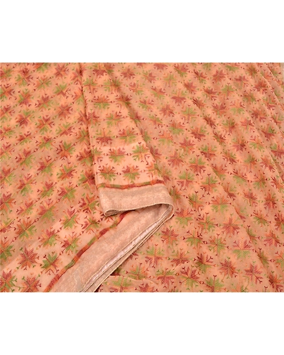 Sanskriti Vintage Peach Sarees Chiffon Embroidered Bagh Phulkari Sari Fabric, PS-61114-Peach-Thread Work-Chiffon-10