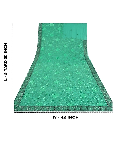 Sanskriti Vintage Green Sarees Art Silk Embroidered Cultural Sari Craft Fabric, PS-61116-Green-Thread Work-Art Silk-1