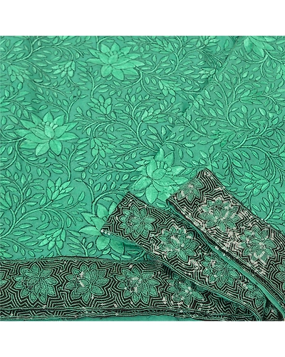 Sanskriti Vintage Green Sarees Art Silk Embroidered Cultural Sari Craft Fabric, PS-61116-Green-Thread Work-Art Silk-2