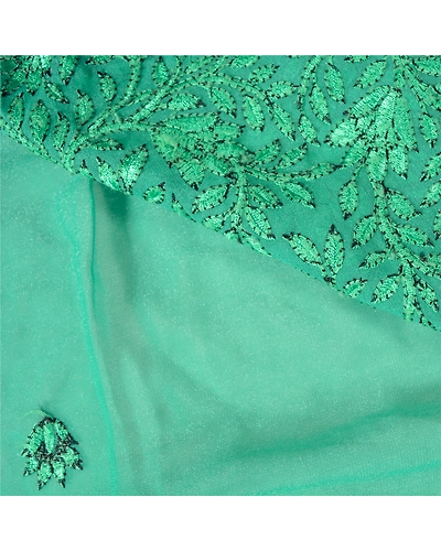 Sanskriti Vintage Green Sarees Art Silk Embroidered Cultural Sari Craft Fabric, PS-61116-Green-Thread Work-Art Silk-3