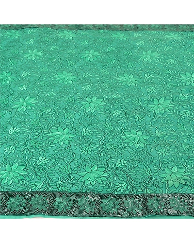 Sanskriti Vintage Green Sarees Art Silk Embroidered Cultural Sari Craft Fabric, PS-61116-Green-Thread Work-Art Silk-4