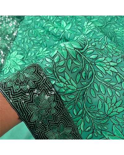 Sanskriti Vintage Green Sarees Art Silk Embroidered Cultural Sari Craft Fabric, PS-61116-Green-Thread Work-Art Silk-5