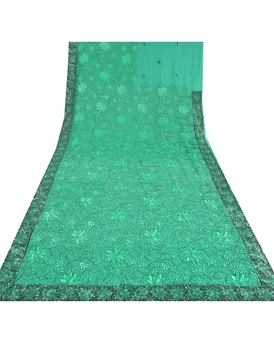 Sanskriti Vintage Green Sarees Art Silk Embroidered Cultural Sari Craft Fabric, PS-61116-Green-Thread Work-Art Silk-9