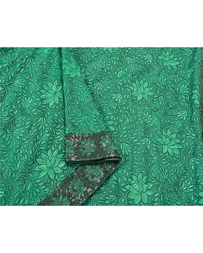Sanskriti Vintage Green Sarees Art Silk Embroidered Cultural Sari Craft Fabric, PS-61116-Green-Thread Work-Art Silk-10