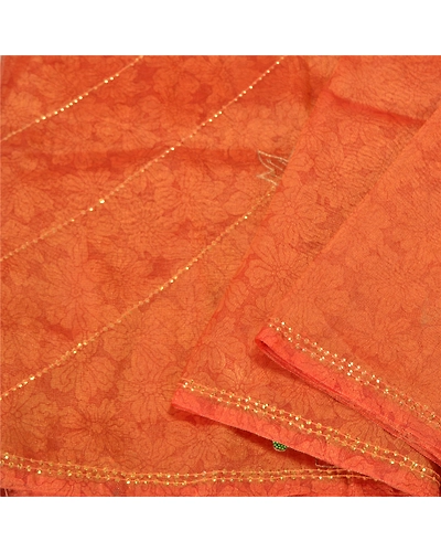 Sanskriti Vintage Golden Orange Sarees Tissue Hand Beaded Woven Sari Fabric, PS-61122-Golden Orange-Beaded Work-Tissue-2