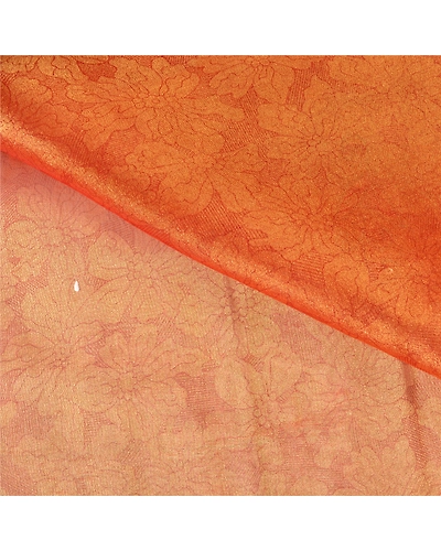 Sanskriti Vintage Golden Orange Sarees Tissue Hand Beaded Woven Sari Fabric, PS-61122-Golden Orange-Beaded Work-Tissue-3