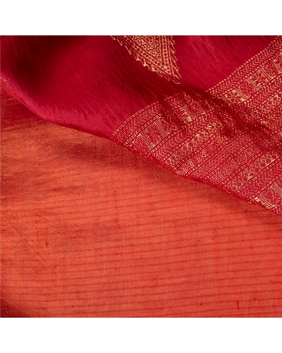 Sanskriti Vintage Orange Sarees Blend Silk Woven Brocade Premium Sari Fabric, PS-61129-Orange &amp; Dark Red-Zari Work-Blend Silk-3