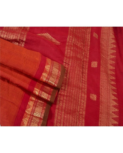 Sanskriti Vintage Orange Sarees Blend Silk Woven Brocade Premium Sari Fabric, PS-61129-Orange &amp; Dark Red-Zari Work-Blend Silk-8