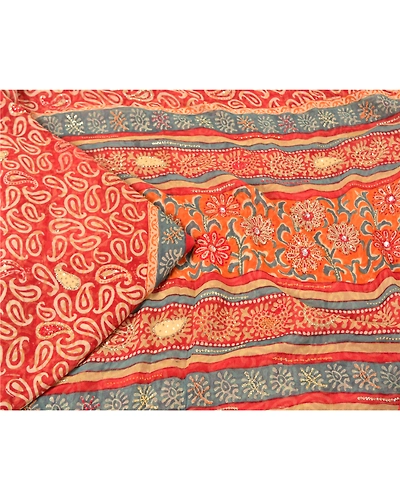 Sanskriti Vintage Bollywood Sarees Pure Georgette Silk Hand Beaded Sari Fabric, PS-61133-Red-Sequins Work-Pure Georgette Silk-2