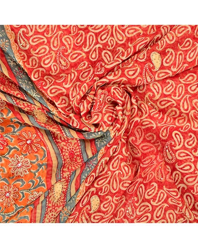 Sanskriti Vintage Bollywood Sarees Pure Georgette Silk Hand Beaded Sari Fabric, PS-61133-Red-Sequins Work-Pure Georgette Silk-7