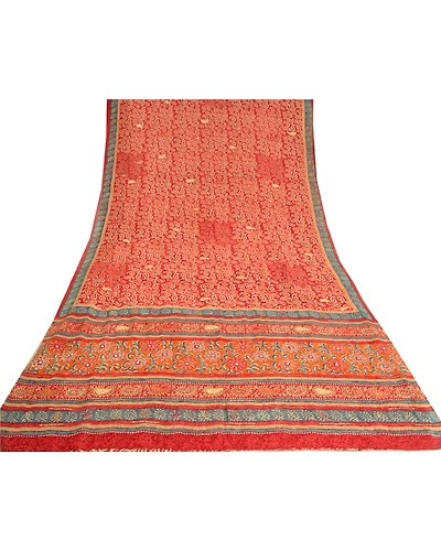 Sanskriti Vintage Bollywood Sarees Pure Georgette Silk Hand Beaded Sari Fabric, PS-61133-Red-Sequins Work-Pure Georgette Silk-9