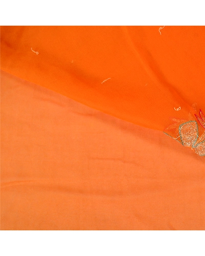 Sanskriti Vintage Bollywood Sarees Pure Georgette Silk Hand Beaded Sari Fabric, PS-61140-Orange-Sequins Work-Pure Georgette Silk-3