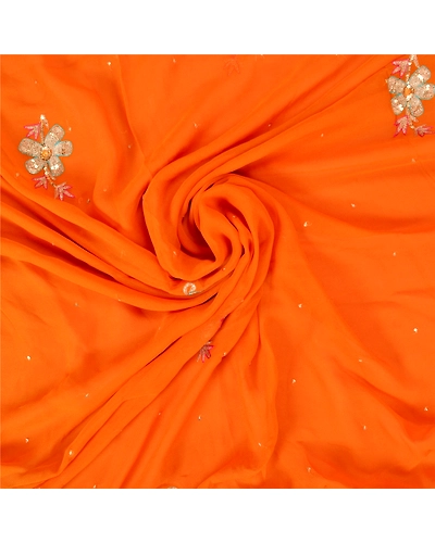 Sanskriti Vintage Bollywood Sarees Pure Georgette Silk Hand Beaded Sari Fabric, PS-61140-Orange-Sequins Work-Pure Georgette Silk-7