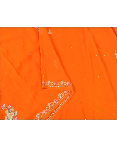 Sanskriti Vintage Bollywood Sarees Pure Georgette Silk Hand Beaded Sari Fabric, PS-61140-Orange-Sequins Work-Pure Georgette Silk-10