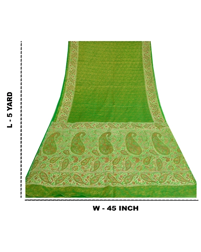 Sanskriti Vintage Green Indian Sarees Art Silk Woven Sari Craft 5 Yard Fabric, PS-61144-Green-Woven Work-Art Silk-1