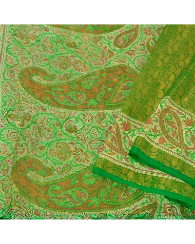 Sanskriti Vintage Green Indian Sarees Art Silk Woven Sari Craft 5 Yard Fabric, PS-61144-Green-Woven Work-Art Silk-2