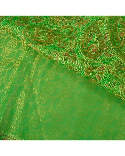Sanskriti Vintage Green Indian Sarees Art Silk Woven Sari Craft 5 Yard Fabric, PS-61144-Green-Woven Work-Art Silk-3