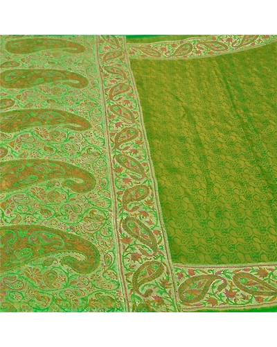 Sanskriti Vintage Green Indian Sarees Art Silk Woven Sari Craft 5 Yard Fabric, PS-61144-Green-Woven Work-Art Silk-4