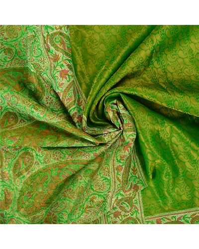 Sanskriti Vintage Green Indian Sarees Art Silk Woven Sari Craft 5 Yard Fabric, PS-61144-Green-Woven Work-Art Silk-7
