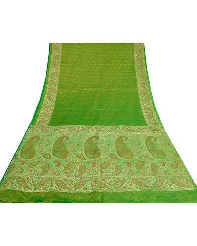 Sanskriti Vintage Green Indian Sarees Art Silk Woven Sari Craft 5 Yard Fabric, PS-61144-Green-Woven Work-Art Silk-9