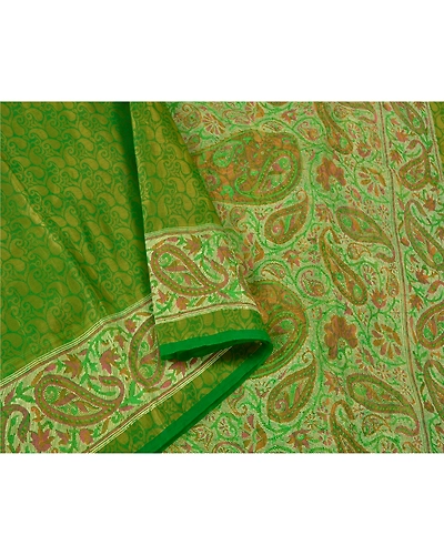 Sanskriti Vintage Green Indian Sarees Art Silk Woven Sari Craft 5 Yard Fabric, PS-61144-Green-Woven Work-Art Silk-10