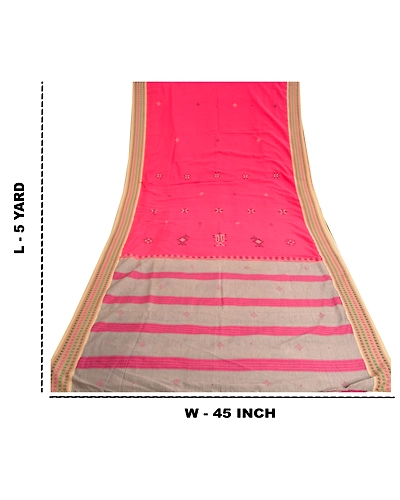 Sanskriti Vintage Pink Sarees Blend Cotton Hand Embroidered Sindhi Sari Fabric, PS-61150-Pink-Thread Work-Blend Cotton-1